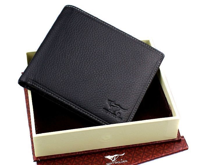 New Mens Wallet Genuine Leather Black Wolf Totem Purse  