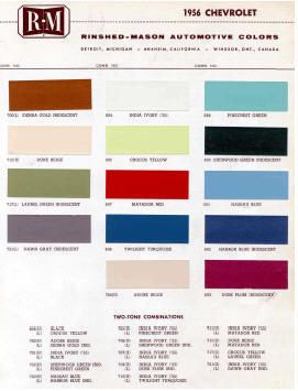 1956 CHEVY PAINT COLOR SAMPLE CHIPS CARD OEM COLORS  