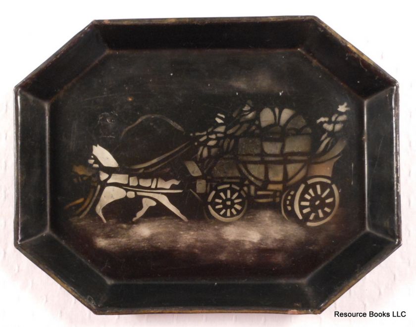1950s HITCHCOCK CHAIR CO. STENCIL TOLE TRAY w HORSE & STAGECOACH 