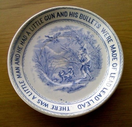 1880s Ceramic Nursery Rhymes by W. & Co.Hanley Plate of Duck Hunter 