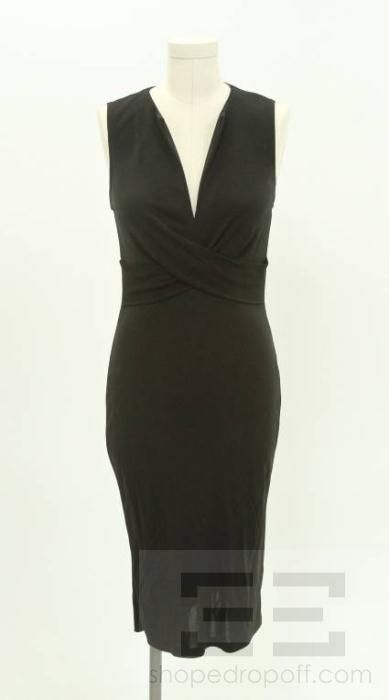 DVF Diane Von Furstenberg Black Knit Sleeveless V Neck Dress Size 6 
