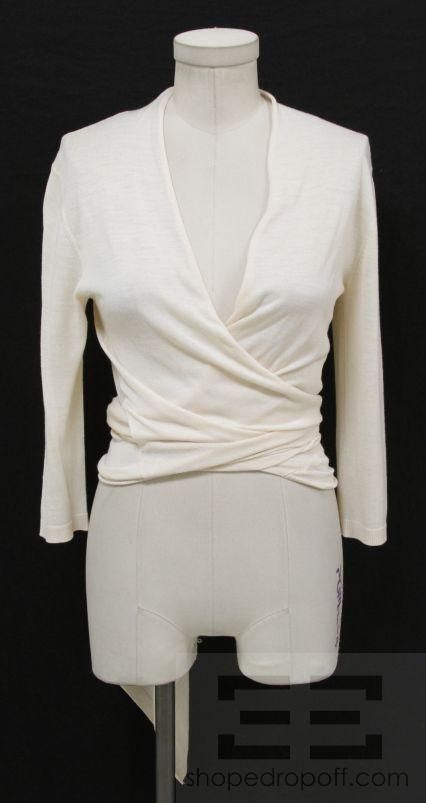 DKNY Donna Karan Cream Silk Knit Cozy Wrap Sweater Size Small  