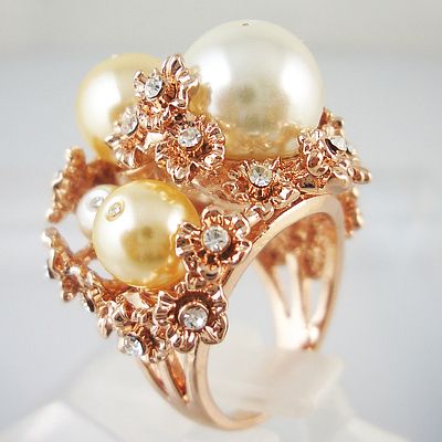 Gorgeous flower pearl head Silver gold plated ring R168  