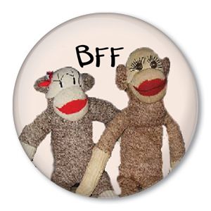 BFF   Best Friends Forever SOCK MONKEY pin button doll  