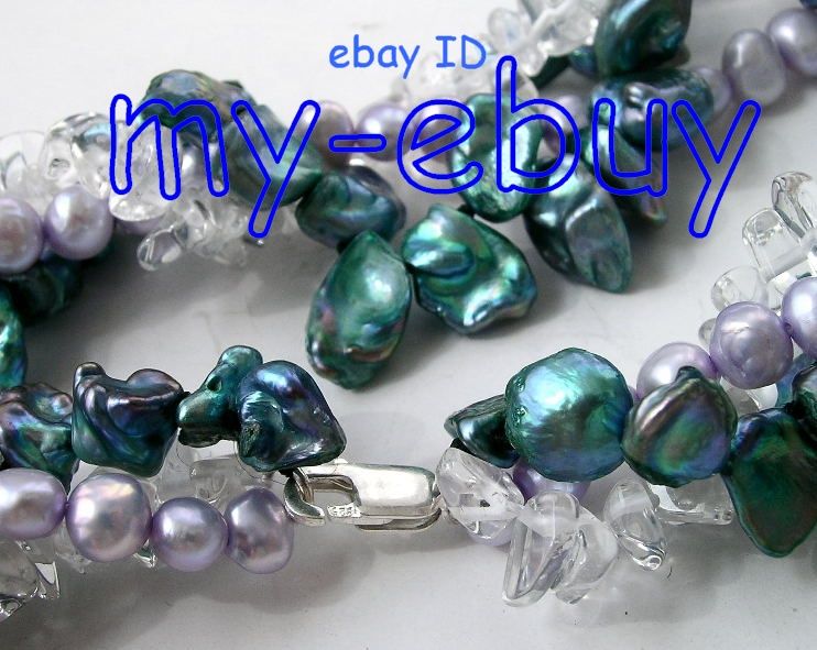Blue Keshi Lavender Baroque Pearl Crystal Necklace  