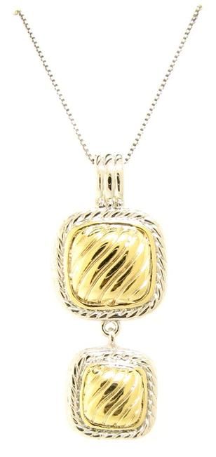 Sterling Silver 925 Two Tone Square Pendant Necklace  