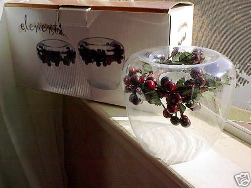 ELEMENTS FLOATING CANDLE BOWLS GLASS CRANBERRY NIB NEW  